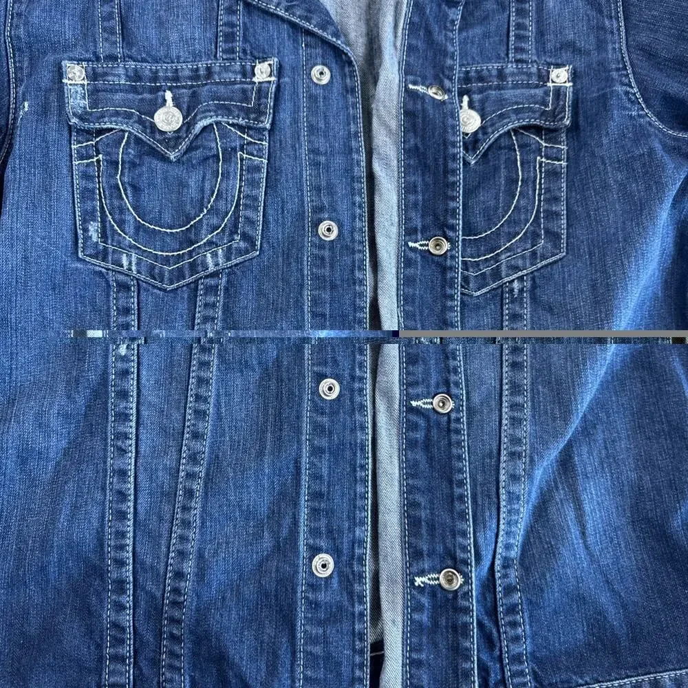 TRUE RELIGION snap button denim jean Trucker Jacket 3XL tag vtg Style y2k